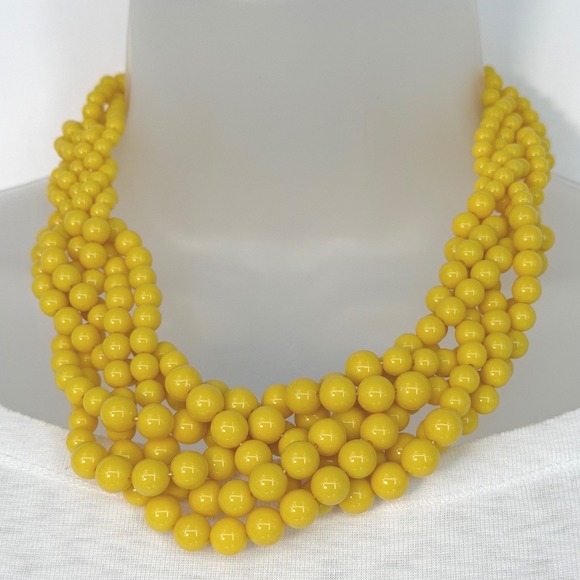 Yellow Multi Strand Beaded Bib Necklace Adjustable Brass Tone Clasp Boho 103-27 - Picture 2 of 10